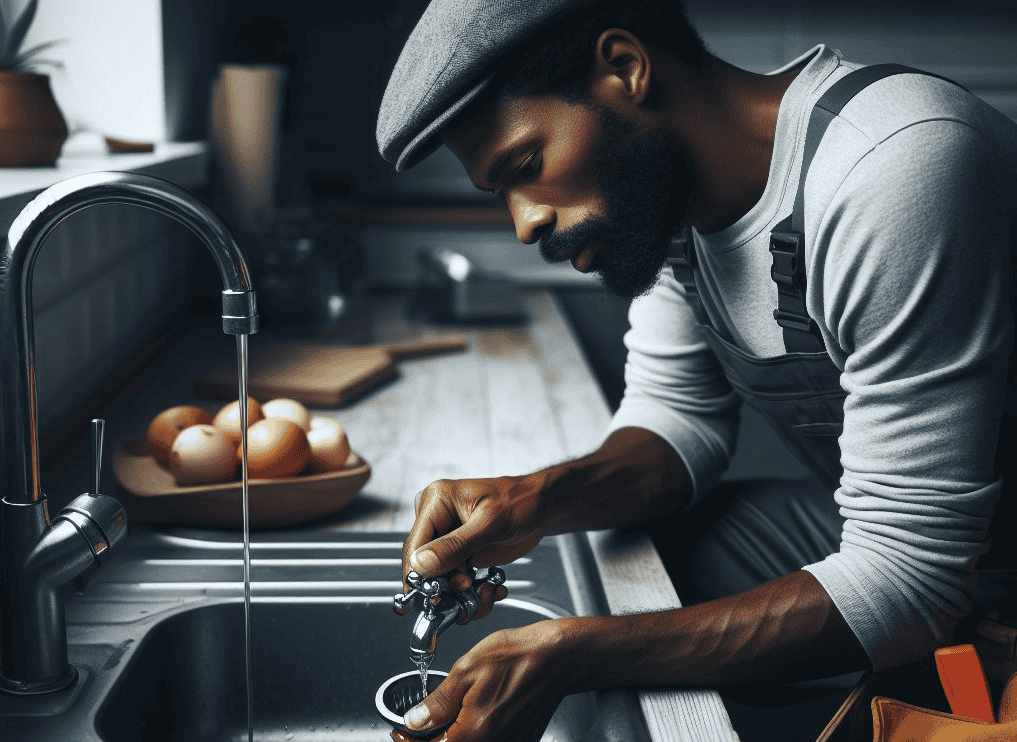 repair man working on a leaky tap