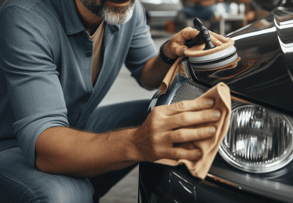 Man Scrubbing Headlights